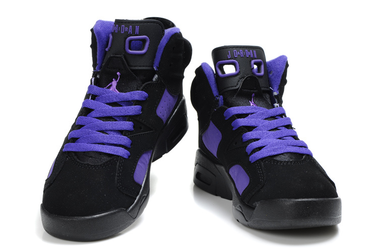 Comfortable Air Jordan 6 Black Purple For Kids - Click Image to Close